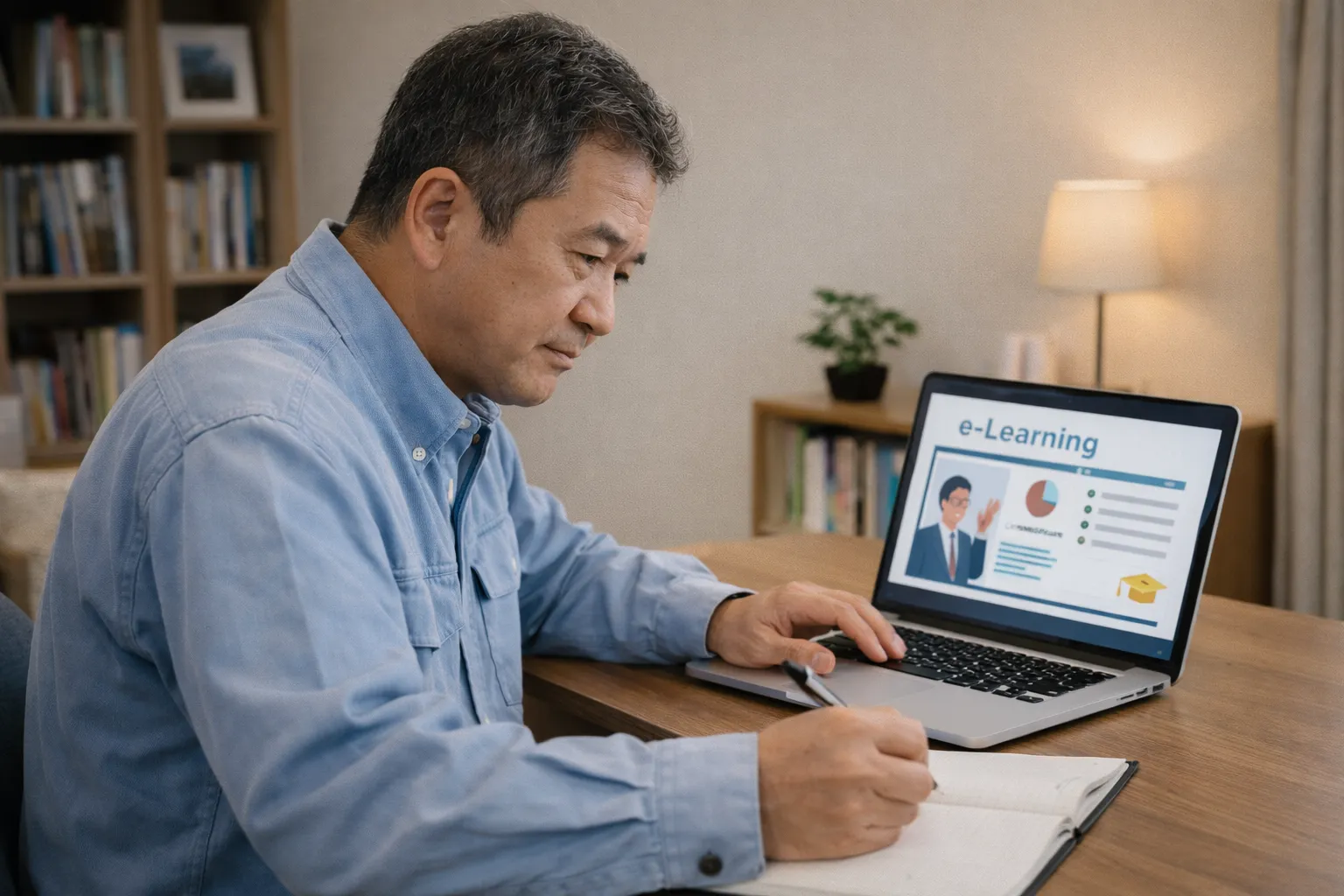 ドローン国家資格更新講習を自宅でeラーニング形式で受講する50代男性の画像